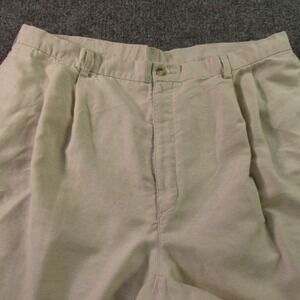 Roundtree & Yorke Pants Mens 42x32 Beige Linen Cotton Pleated Trousers Relaxed